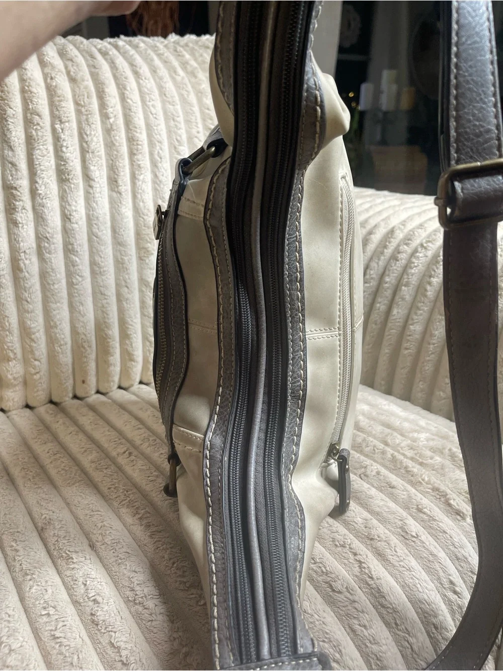BOC Born Concept Gray Cream Faux Leather Hobo Shoulder Bag Purse
